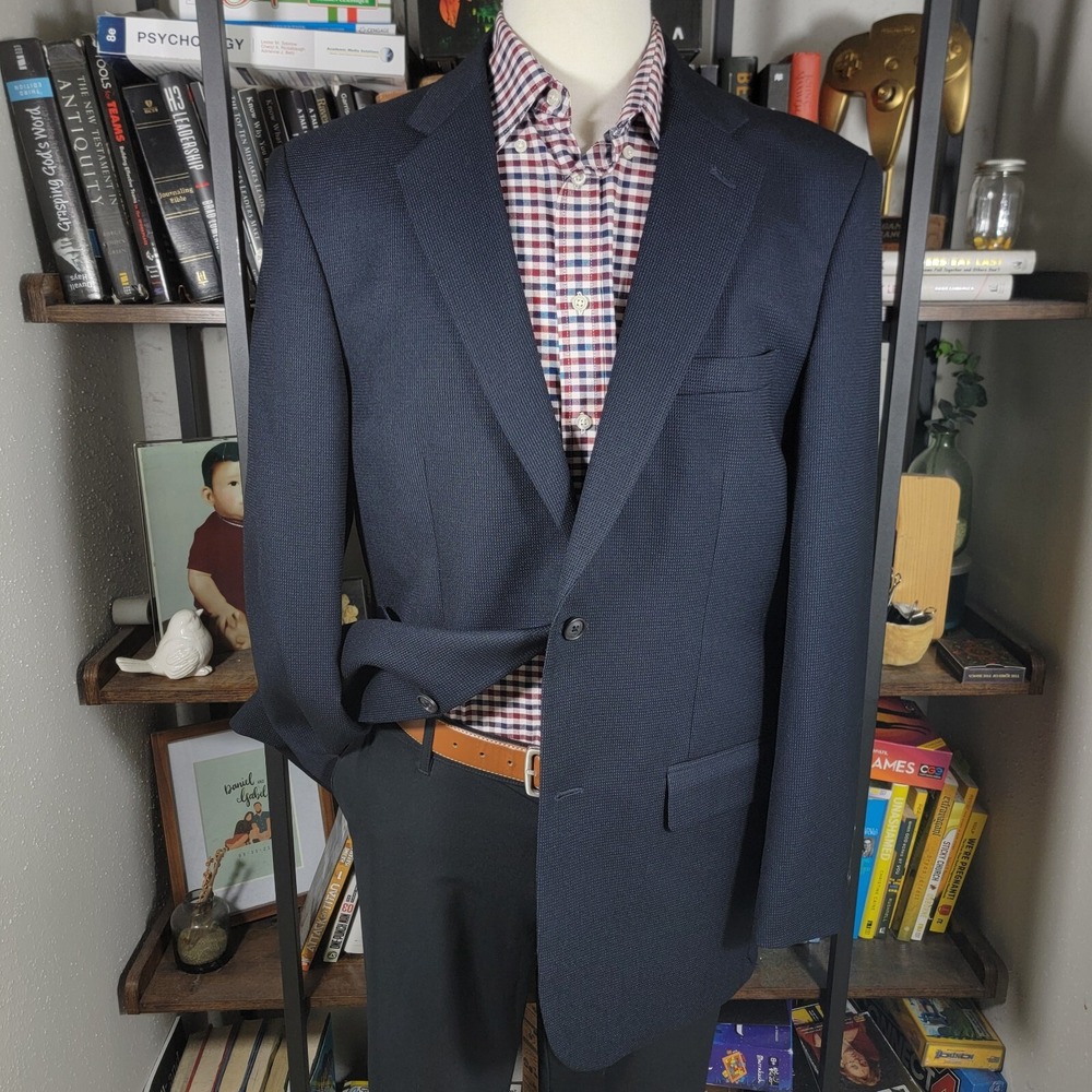 Joseph‎ Feiss Men's Sport Coat Blazer Two Button Navy Blue Polyester Viscose 42L